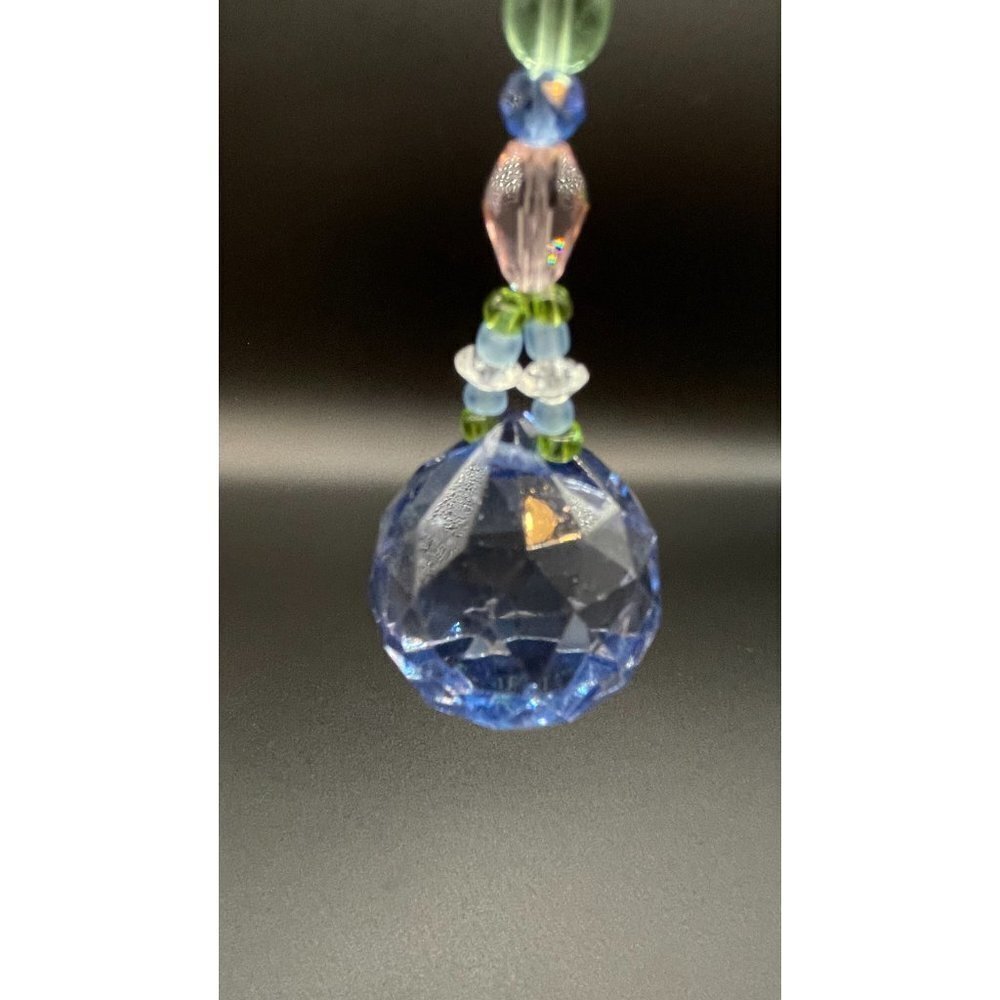 Beaded Suncatcher - Pastel Pink Blue Green Yellow - Blue Crystal Prism - Decor - Picture 5 of 12